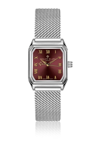 Montre à quartz en cuir, plaqué ion argent et diamant Olympe