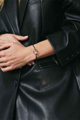 Coffret montre à quartz en cuir, plaqué ion argent et diamant et jonc Netty