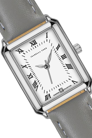 Coffret montre à quartz en cuir, plaqué ion argent et diamant et jonc Netty