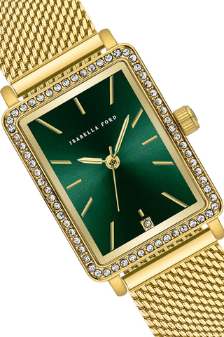 Coffret montre à quartz en plaqué ion or jaune et diamants et collier multi rang Zélie