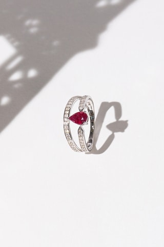 Anello Eugenie - Oro bianco, diamanti e rubino