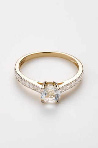 Anello Héra - Oro giallo, diamanti e topazio bianco