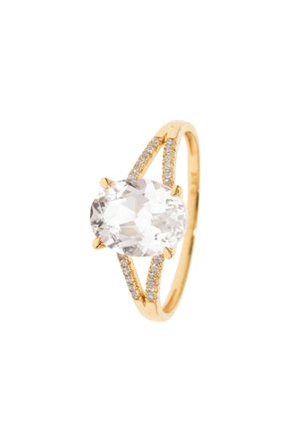 Anello - Oro giallo, diamanti e topazio