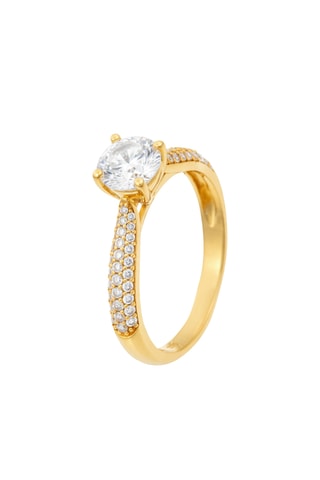 Anello - Oro giallo, diamanti e topazio