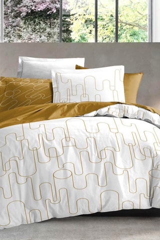 Parure lenzuola double face in cotone 57 fili/cm² - Bianco e senape