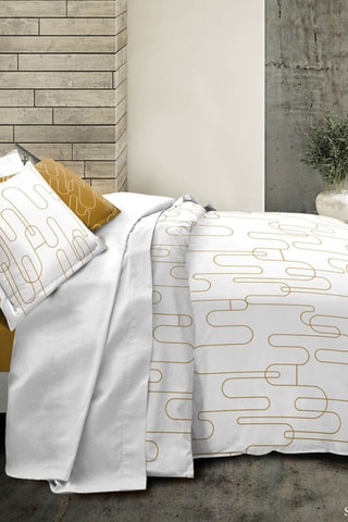 Parure copripiumino double face in cotone 57 fili/cm² - Bianco e senape