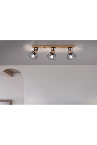 Plafondlamp Lami - Houtimitatie en Zwart