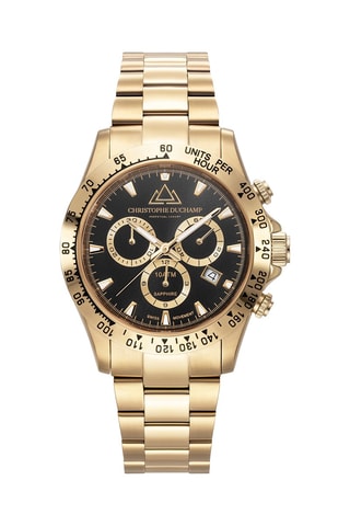 Stalen Quartz Horloge – Tachymeter en Chronograaf Goudkleurig en Zwart