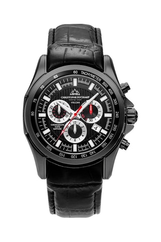 Leren Quartz Horloge Volcan - Tachymeter & Chronograaf - Zwart