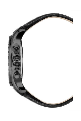 Leren Quartz Horloge Volcan - Tachymeter & Chronograaf - Zwart