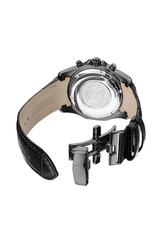 Leren Quartz Horloge Volcan - Tachymeter & Chronograaf - Zwart