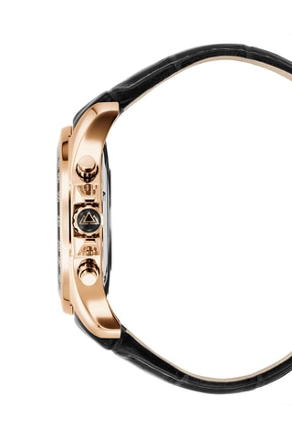 Leren Quartz Horloge - Chronograaf en Tachymeter - Zwart en Roségoudkleurig