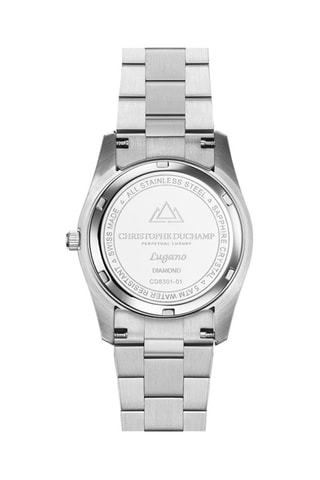 Stalen Quartz Horloge met Diamanten - Zilverkleurig en Blauw