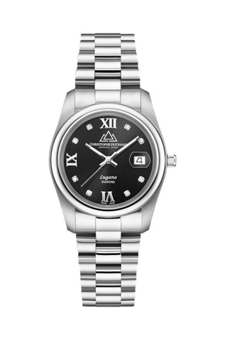 Stalen Quartz Horloge met Diamanten - Zilverkleurig en Zwart