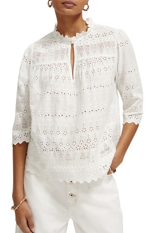 Top en broderie anglaise et coton biologique - Blanc