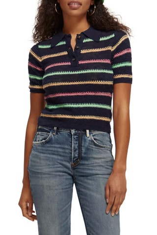 Top en coton biologique Bleu nuit et jaune