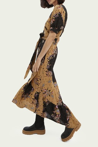 Robe portefeuille en lin - Noir et beige