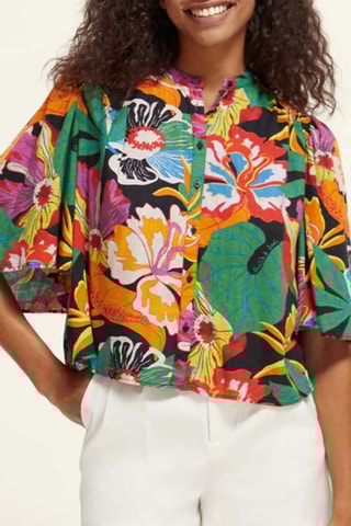 Chemisier en lin - Vert émeraude et jaune