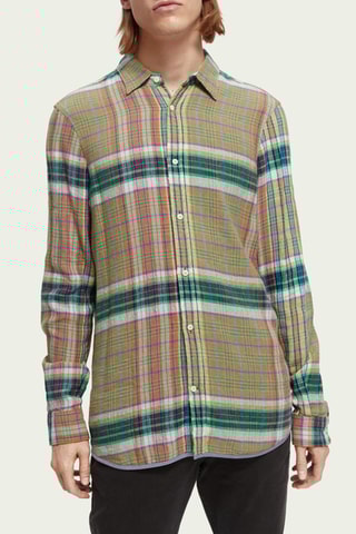 Chemise regular en lin - Vert clair et blanc