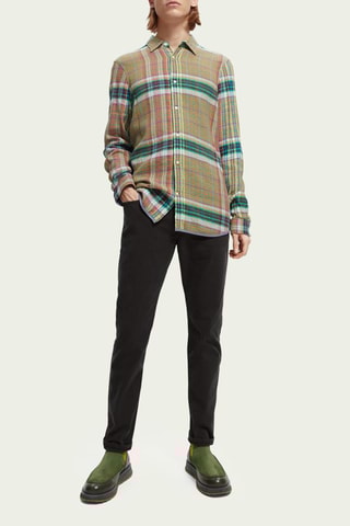 Chemise regular en lin - Vert clair et blanc