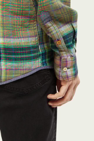 Chemise regular en lin - Vert clair et blanc