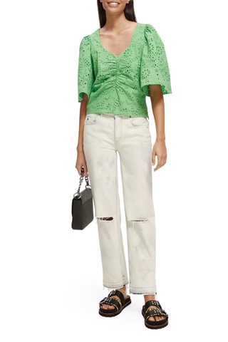 Blouse en coton biologique et broderie anglaise - Vert