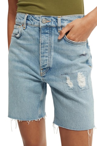 Short en jean taille haute - Bleu