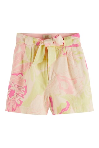 Short en lin - Vert clair et rose