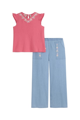 Blouse et jean - Rose et bleu clair