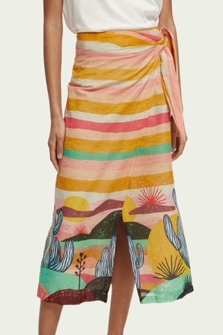 Jupe portefeuille en coton biologique x Abel Macias - Moutarde et rose