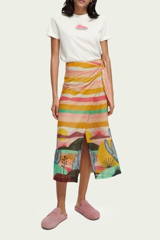 Jupe portefeuille en coton biologique x Abel Macias - Moutarde et rose