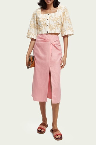 Jupe patineuse en lin - Rose