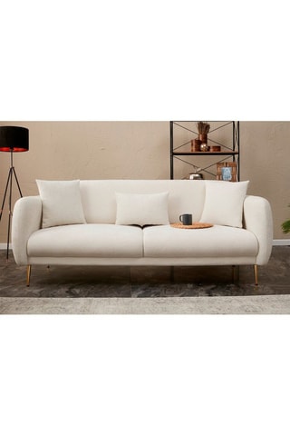 Canapé convertible Simena - Crème - 3 places - Revêtement polyester - Couchage 180 x 90 cm