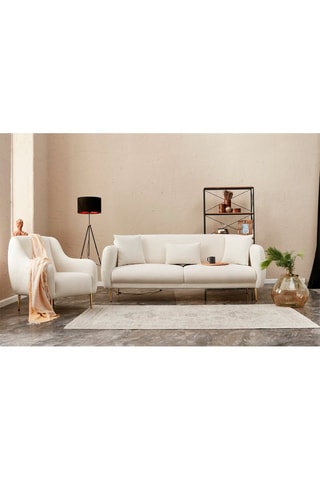 Canapé convertible Simena - Crème - 3 places - Revêtement polyester - Couchage 180 x 90 cm