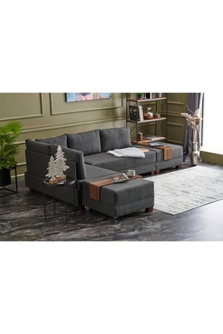 Canapé d'angle gauche convertible Fly - Anthracite - 3 places