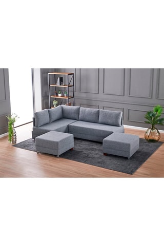 Canapé d'angle gauche convertible Fly - Gris et imitation noyer - 4 places