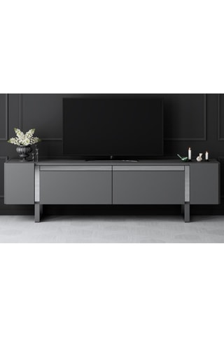 Meuble TV 2 abattants Yildiz - Anthracite et argenté