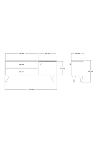 Meuble TV 1 abattant - 120 x 50 x 29 cm