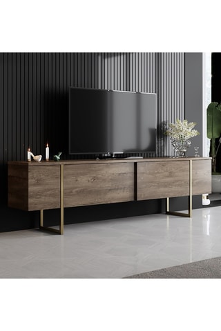 Meuble TV 2 portes et table basse - Imitation bois et doré