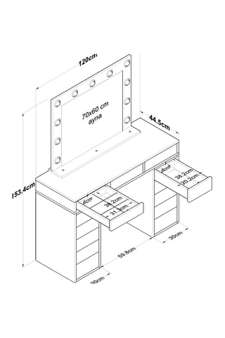 Coiffeuse - 120 x 81,6 x 44,5 cm / 90 x 71,8 x 15 cm