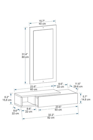 Meuble de couloir suspendu Vien - 82 x 15,8 x 29,6 cm