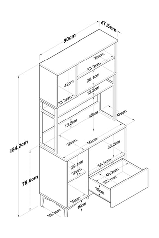 Buffet de cuisine 4 portes - 90 x 184,2 x 38 cm