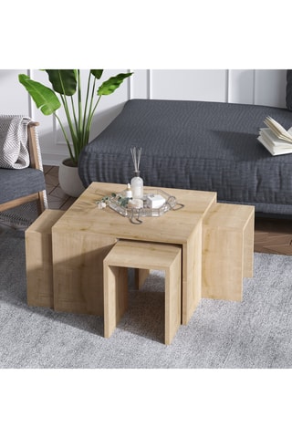 Table basse et 4 tables d'appoint Ortanca - 60 x 60 x 37 cm/30 x 32 x 25 cm