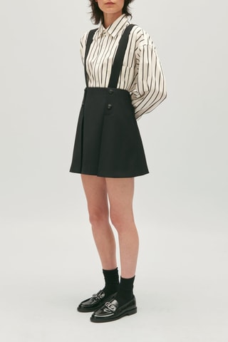 Wollen Plissérok met Hoge Taille - Zwart