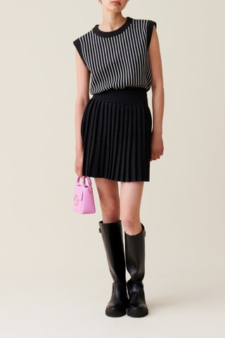 Wollen Plissérok met Hoge Taille - Gemêleerd Donkergrijs