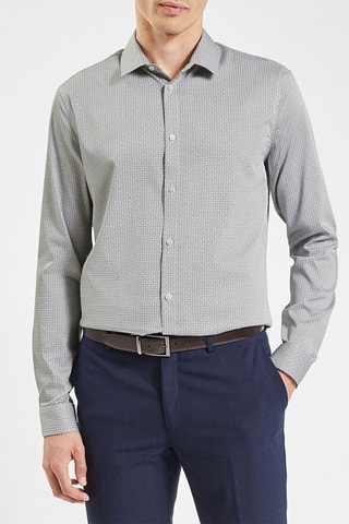 Chemise slim - Ecru et gris clair