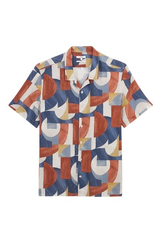 Chemisette regular en lin - Bleu cobalt et rouge brique