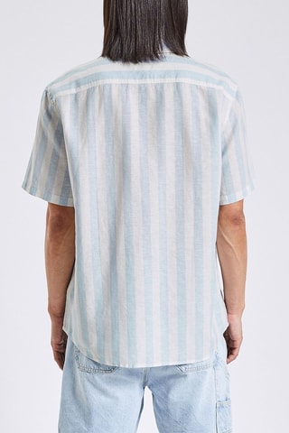 Chemisette regular en lin - Blanc et bleu clair