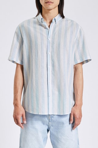 Chemisette regular en lin - Blanc et bleu clair