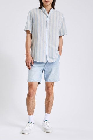 Chemisette regular en lin - Blanc et bleu clair